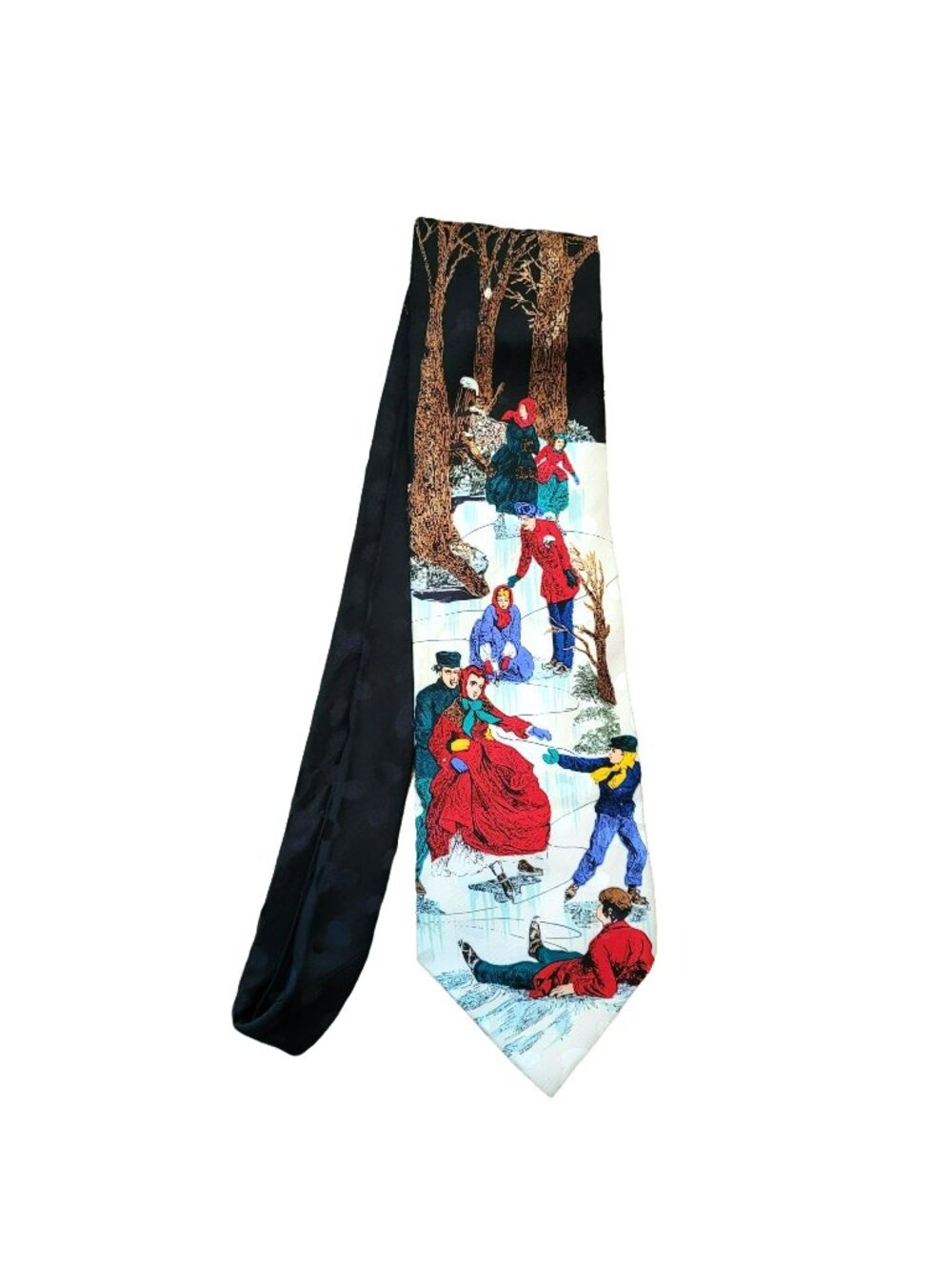 Christmas Tie Victorian Ice Skating 100% Silk Men's Holiday Accessory JJ1643